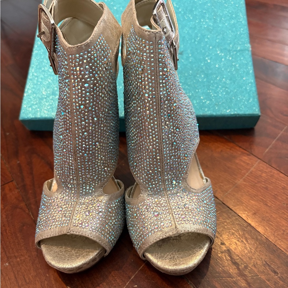 Blue by Betsey Johnson Sparkling Silver Peep-Toe Heels